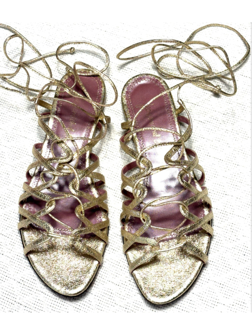 Jean-Michel Cazabat Strappy Metallic Gold Sandals Flat Lace Up Gladiator EUC 38